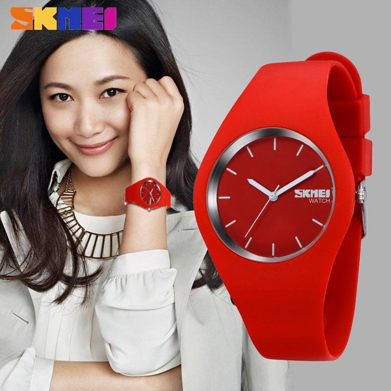 Женские оригинальные наручные часы Skmei 9068 Rubber (Красный) - фото 4 - id-p1551426644