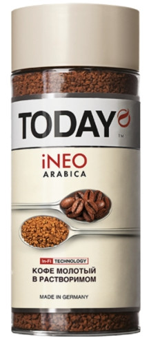 Кава розчинна з додаванням меленого Today iNEO 95 грамів у скляній банці, фото 1