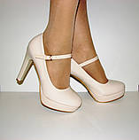 Бежеві лакові туфлі на стійкому каблуці з ремінцем 38 39 40, фото 6