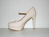 Бежеві лакові туфлі на стійкому каблуці з ремінцем 38 39 40, фото 8