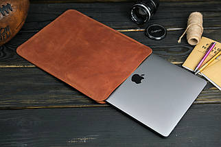 Шкіряний чохол для MacBook Дизайн №1, натуральна Вінтажна шкіра, колір коричневий, відтінок Коньяк, фото 3