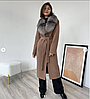 Зимовий кашемірове розкішне брендове довге пальто з хутром лисиці, фото 2