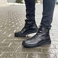 Зимние мужские УГГИ Calvin Klein черные UGG Black кожаные высокие на замке теплые