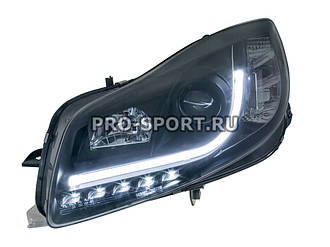 Передні фари тюнінг Opel Insignia 2009+ у стилі Audi R8, чорні, з коректором