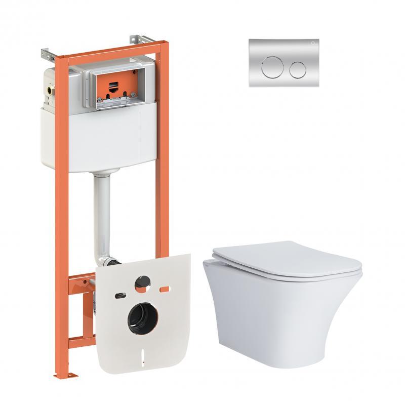 Набір Qtap-інсталяція 4 в 1 з панеллю змиву Nest (QT0133M425 + QT0111M11112CRM) + унітаз із сидінням Presto