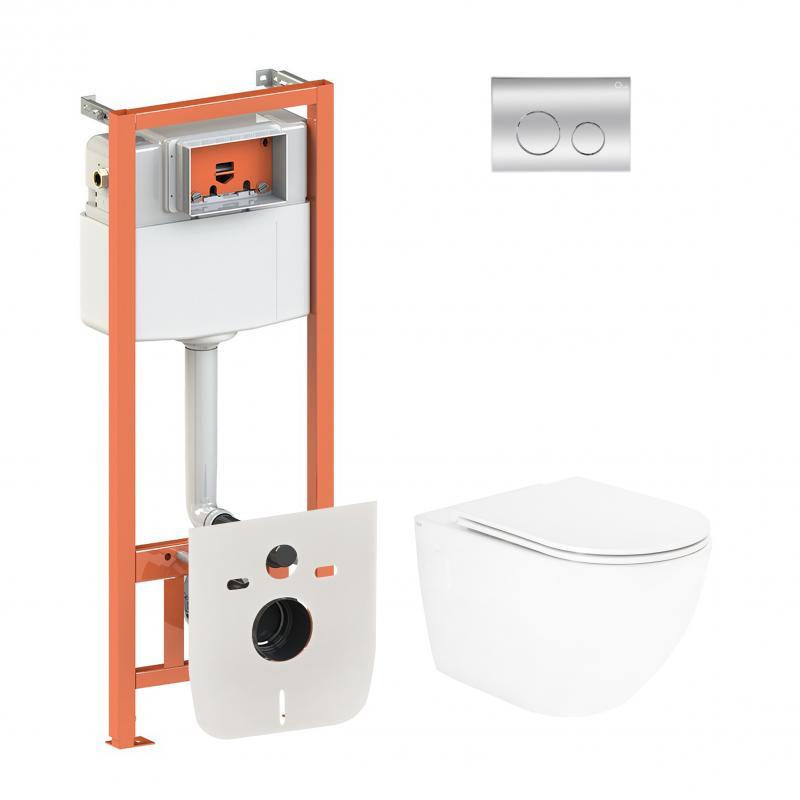 Набір Qtap-інсталяція 4 в 1 з панеллю змиву Nest (QT0133M425 + QT0111M11112CRM) + унітаз із сидінням Robin, фото 1