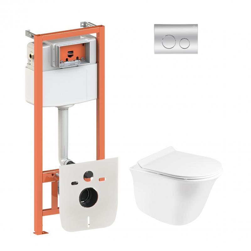Набір Qtap-інсталяція 4 в 1 з панеллю змиву Nest (QT0133M425 + QT0111M11112CRM) + унітаз із сидінням Virgo, фото 1