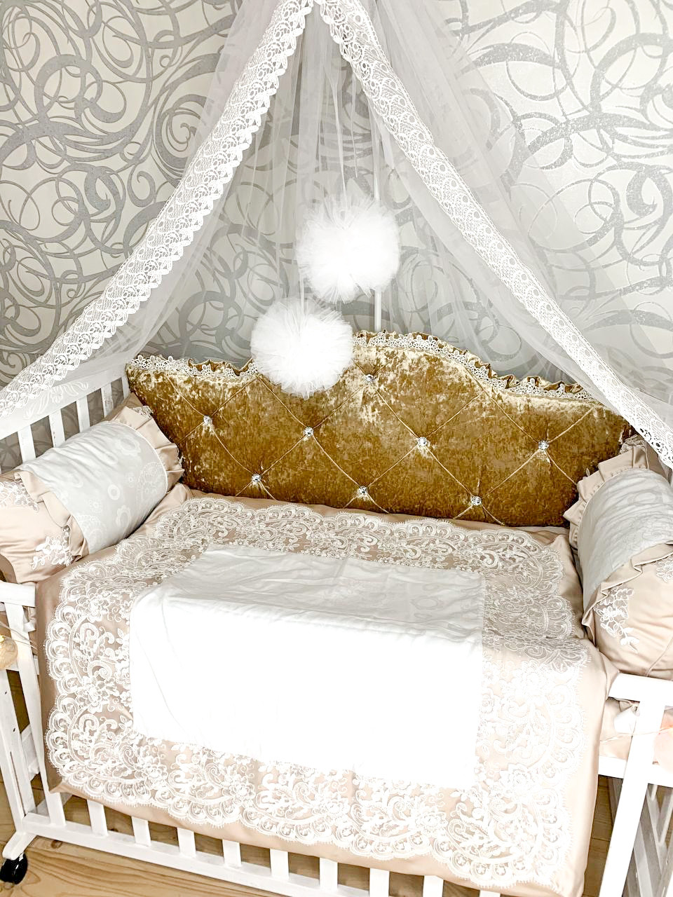 Комплект ліжка в дитяче ліжечко з бортиками подушками, Королівський