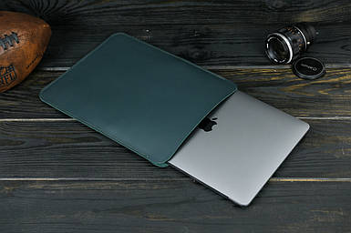 Кожаный чехол для MacBook Дизайн №1, натуральная кожа Grand, цвет Зеленый