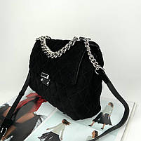 Жіноча замшева стьобана сумка на та через плече Polina & Eiterou чорна, фото 4