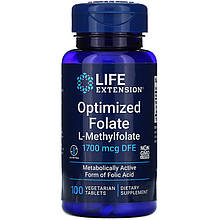 Оптимізований фолат Life Extension "Optimized Folate" вітамін В9, 1700 мкг (100 таблеток)