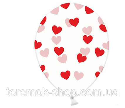 Куля повітряна прозора з червоними сердечками 30 см (штучно) Бельгія Belbal