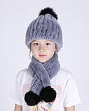 ЗИМНІЙ ДЕТСЬКИЙ НАБІР: ШАРФ І ШАПКА BE WARM З ПОМНОНОМ ІЗ НАТУРАЛЬНОГО МЕХА КРОЛІКА ЛІЖНОГО ЦВІТА, фото 3