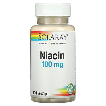 Solaray, Ніацин, 100 мг, Niacin, 100 рослинних капсул