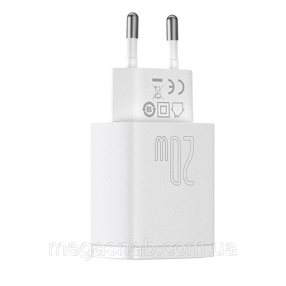 Быстрое сетевое зарядное устройство USB+USB-C Baseus 20 Вт 5 А Белый - фото 4 - id-p1546239171
