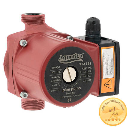 Насос циркуляційний 65Вт Hmax 4м Qmax 63л/хв Ø1½" 130мм + гайки Ø1" AQUATICA (774113), фото 1