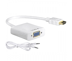 Конвертер HDMI (тато) на VGA(мама) + AUX 10cm, білий