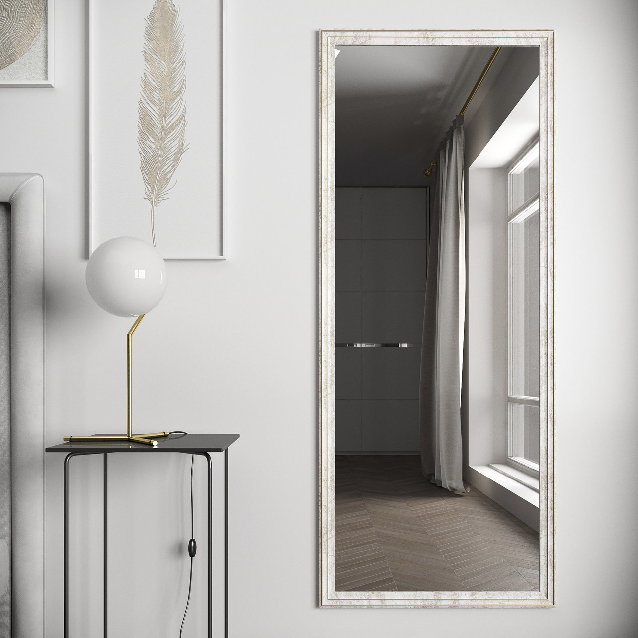 Дзеркало на стіну в повний зріст 168х68 Біле з коричневою патиною Black Mirror для гардеробної кімнати, фото 1