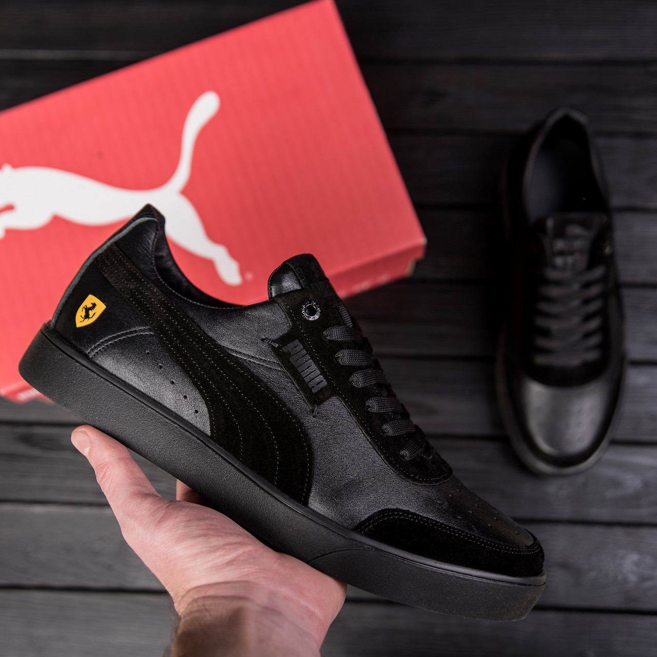 Чоловічі шкіряні кроссівки/ кеди Puma Ferrari весна/осінь (натуральна шкіра) чорні. Розмір: 40, 41, 42, 43, 44, 45