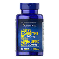 Жиросжигатель Puritan's Pride Acetyl L-Carnitine 400 mg with Alpha Lipoic Acid 200 mg, 60 капсул