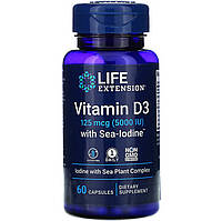 Витамин D3 с йодом Life Extension "Vitamin D3 with Sea-Iodine" 125 мкг, 5000 МЕ (60 капсул)