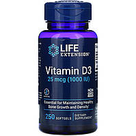 Витамин D3, Life Extension "Vitamin D3" 25 мкг, 1000 МЕ (250 гелевых капсул)