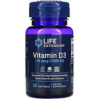 Витамин D3, Life Extension "Vitamin D3" 175 мкг, 7000 МЕ (60 гелевых капсул)