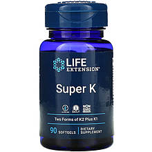 Комплекс вітамінів К, Life Extension "Super K" 2600 мкг (90 гелевих капсул)