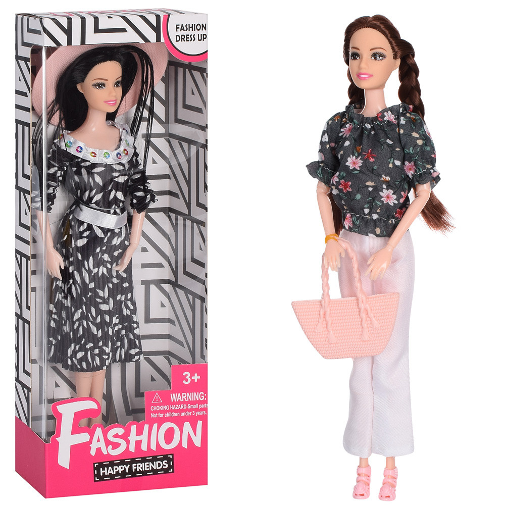 Лялька шарнірна Модниця в платті або в штанах і блузці із сумочкою, фото 1