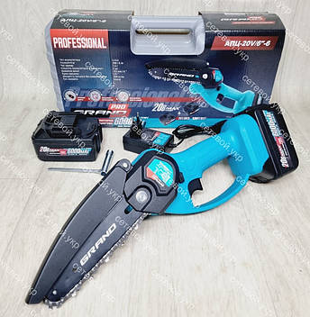 Чехія!!! Ланцюгова акумуляторна міні пила Grand АПЦ-20V/6 "- 6 (Шина 150 мм два акумулятора), фото 1