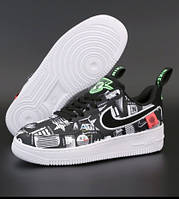 Nike Air Force 1 Low Worldwide кроссовки мужские черные с белым с рисунками Найк Аир Эйр Форс низкие