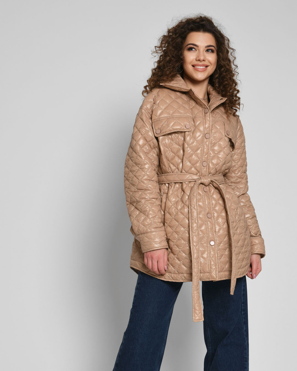 Модна жіноча куртка на весну X-Woyz LS-8913-10 бежевого кольору