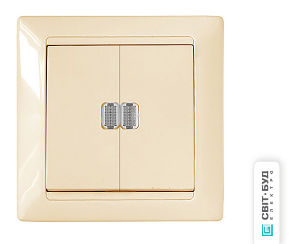 Вимикач 2 кл, 10А, крем, зі світловим індикатором, "Стиль"