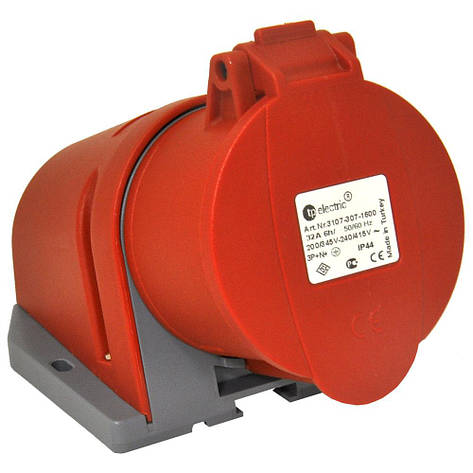 Розетка силова настінна 16А/5 (3Р + N + PE) IP44, TP electric (3105-307-1600), фото 1