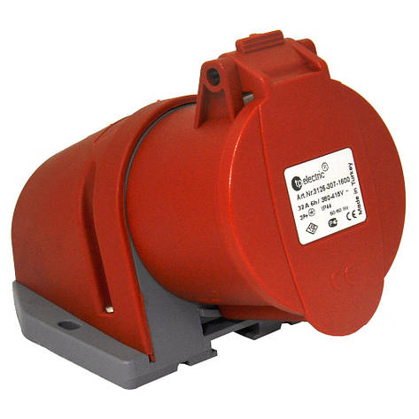Розетка силова настінна 32А/4 (3Р + РЕ) IP44, TP electric (3126-307-1600), фото 1