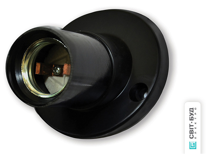 Патрон Е27 накладної, карболит, чорний, косою