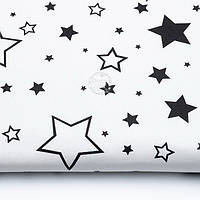 Бязь "Галактика" с чёрными и прозрачными звёздами на белом фоне №995