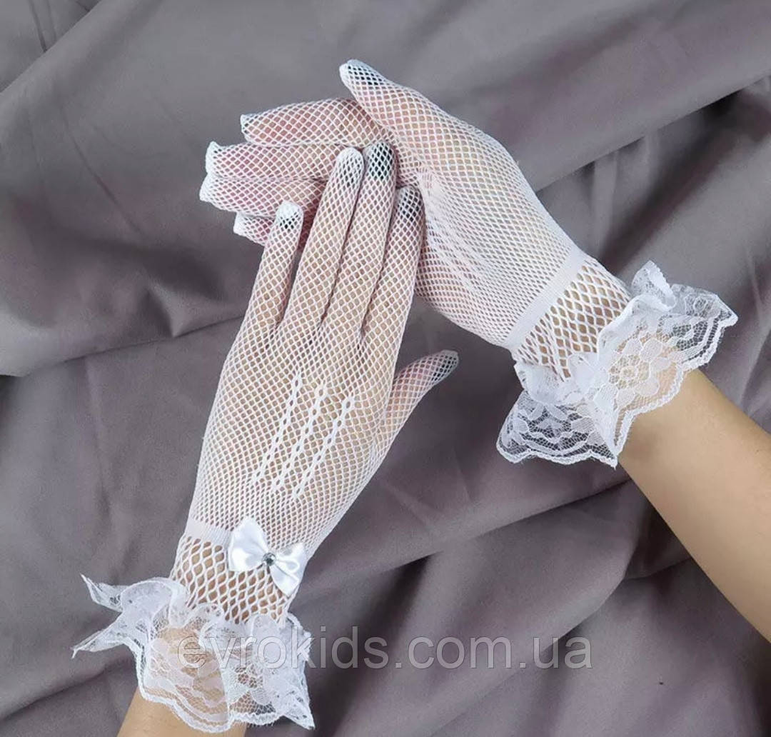Белые Ажурные Короткие Перчатки Сетка с Бантиком Свадебные — Купить ...