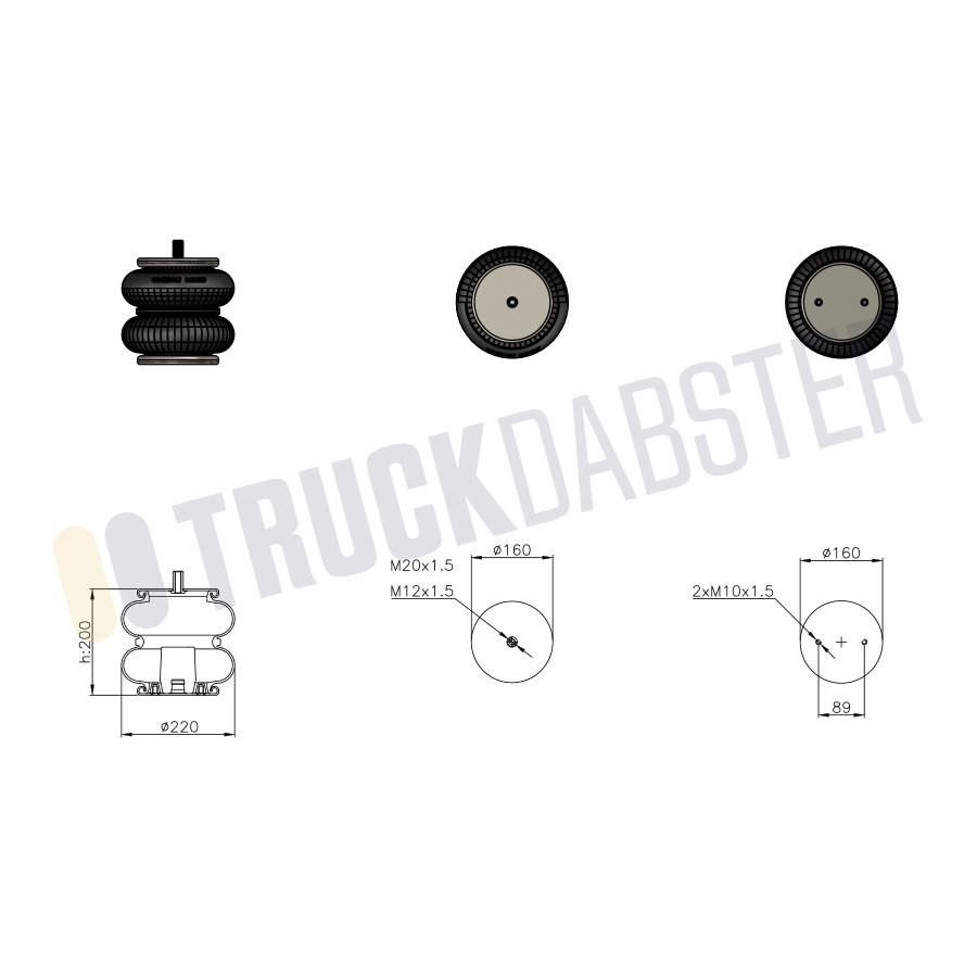 Пневморесора (бублик подвійний завальцеванный) 2B12R штуцер по центру отвору верх/низ. паралельні