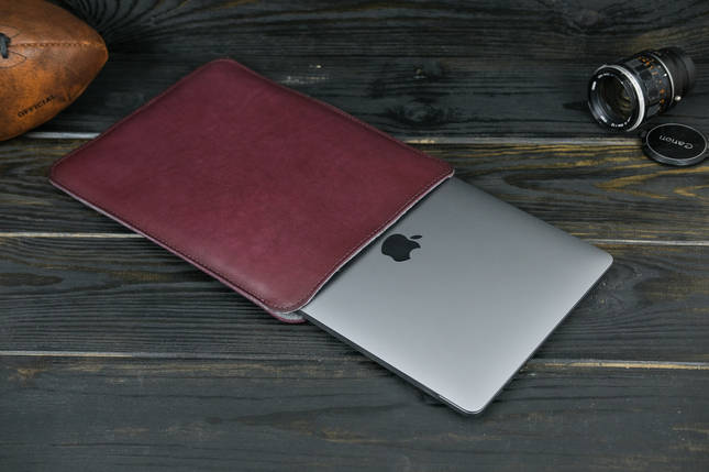 Чохол для MacBook Дизайн №1 з повстю з натуральної шкіри колір Бордо, фото 1