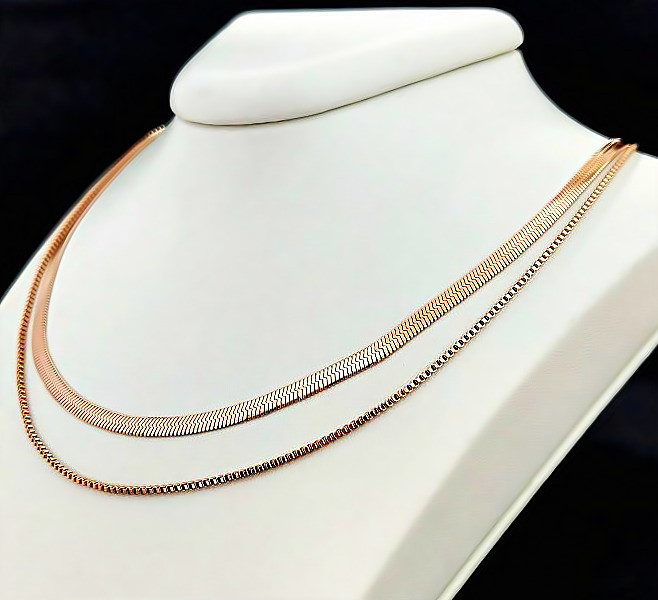 Подвійний ланцюжок Stainless Steel. Сталь. Позолота ЧВ. Довжина: 42-46 см