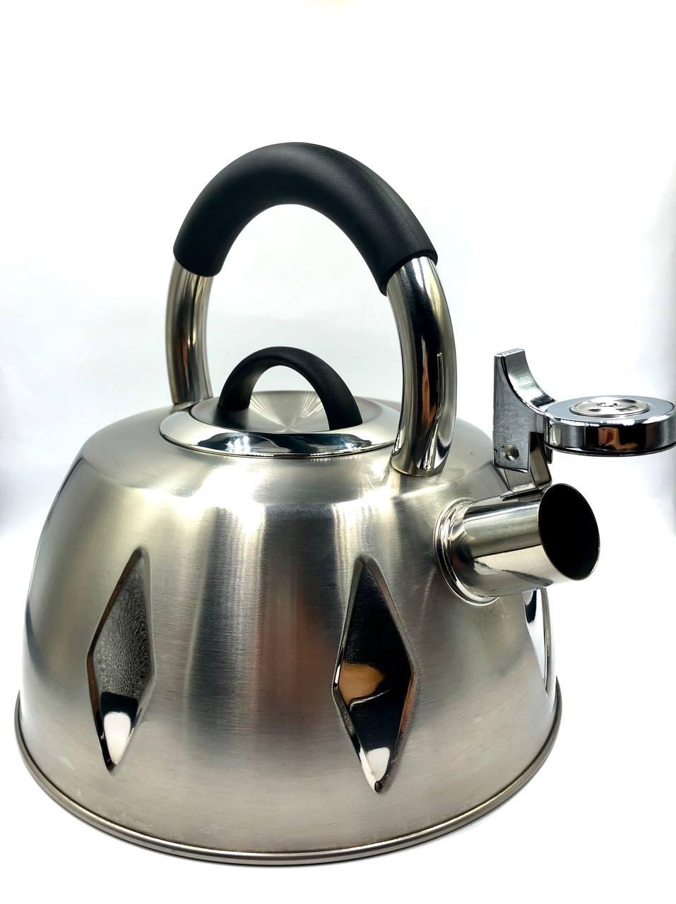 Чайник со свистком 3 л из нержавеющей стали для газовой плиты Rainberg / Металлический чайник для всех плит - фото 5 - id-p1538089841