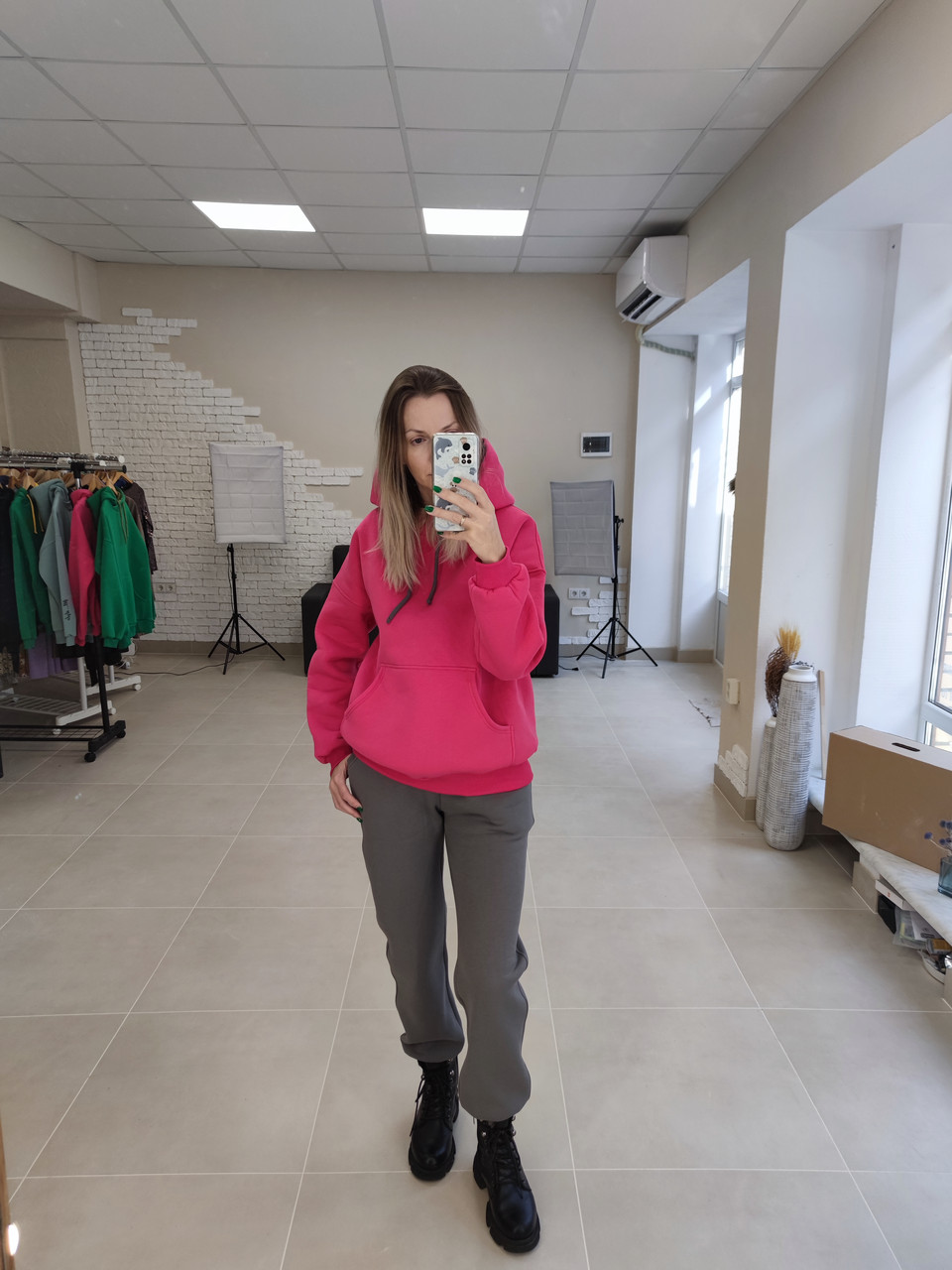 Теплий жіночий костюм фліс GB_style малиново-сірий