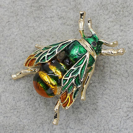 Брошка металева золотистого кольору оса покрита кольоровою емаллю розмір виробу 30х20 мм, фото 2