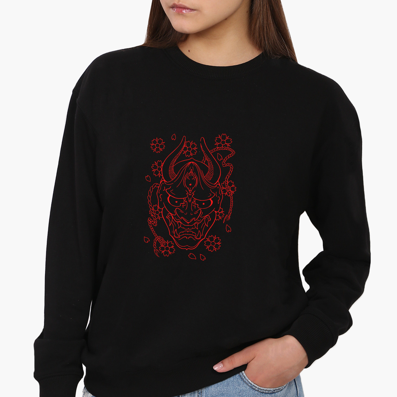 Світшот, реглан, кофта Японська маска демона (Japanese demon mask), світшот з принтом Арт (Art)