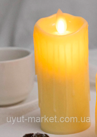 Світлодіодна свічка з імітацією полум'я 75х175мм, 2700 К з пультом ДК 3хААА парафіновий віск, фото 1