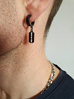 Сережок кліпса лезо чоловіча чорна на одне вухо з неіржавкої сталі 1 шт.