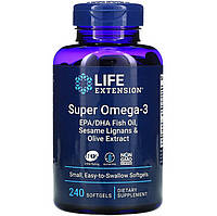 Омега-3, Life Extension "Super Omega-3" рыбий жир с оливковым маслом и семенами кунжута (240 капсул)
