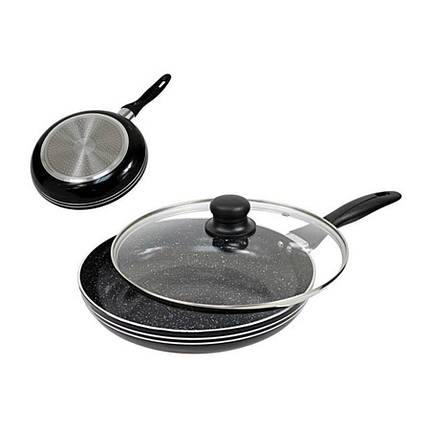 Сковорода антипригарная UNIQUE UN-5164 з мармуровим покриттям і кришкою 24 см, фото 1