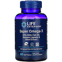 Омега-3, Life Extension "Omega Foundations Super Omega-3" рыбий жир с маслом оливы и кунжутом (60 капсул)